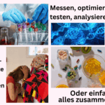 Laborprobe, Schamane bei der Arbeit, Nahrungsergänzungsmittel und DNA mit Text