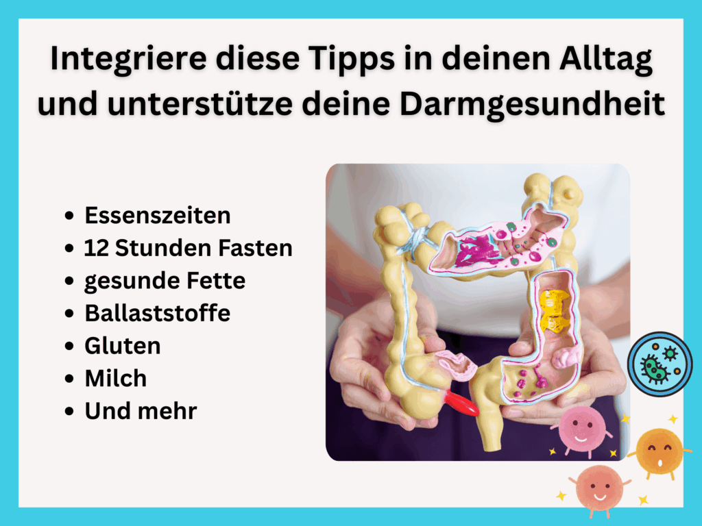 Bild mit Text: Tipps für einen gesunden Darm. Darmgesundheit im Alltag unterstützen