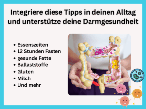 Bild mit Text: Tipps für einen gesunden Darm. Darmgesundheit im Alltag unterstützen